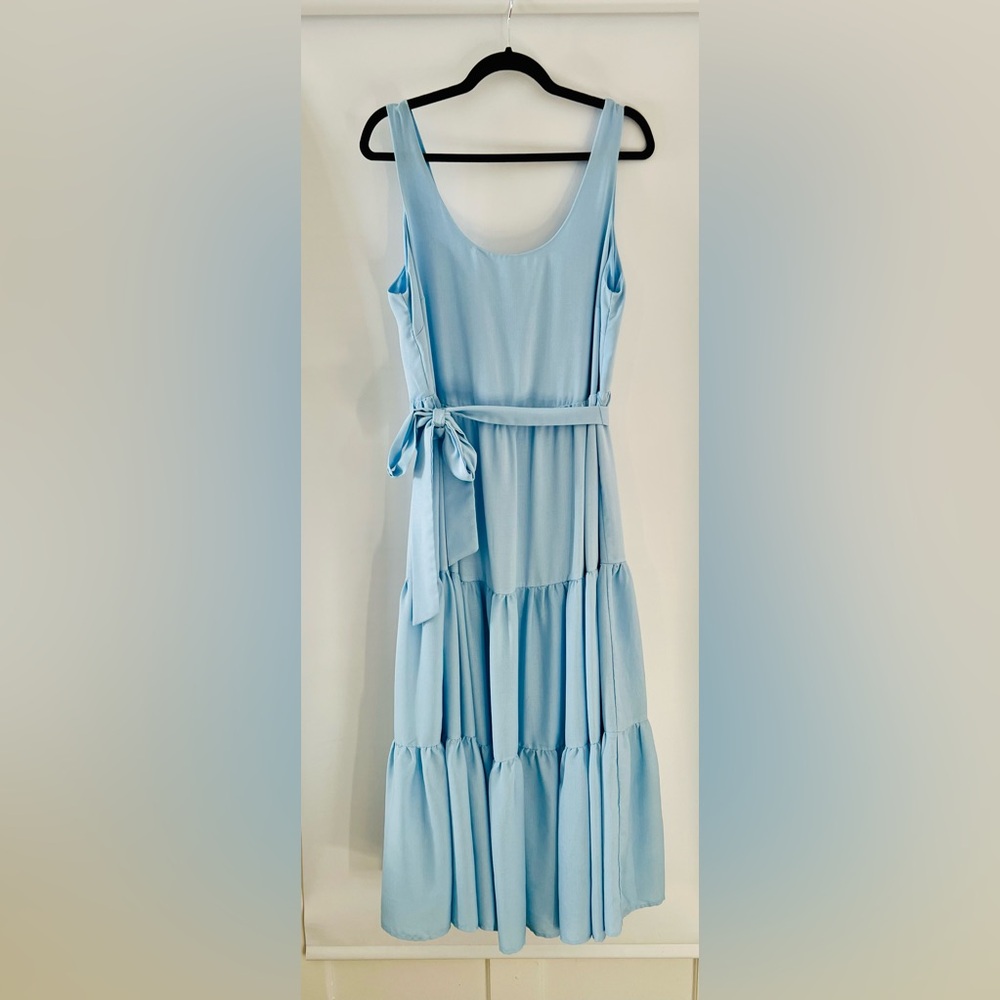 Aura Sky Blue Tiered Sleeveless Maxi Dress, Size M, Flowy Spring Dress